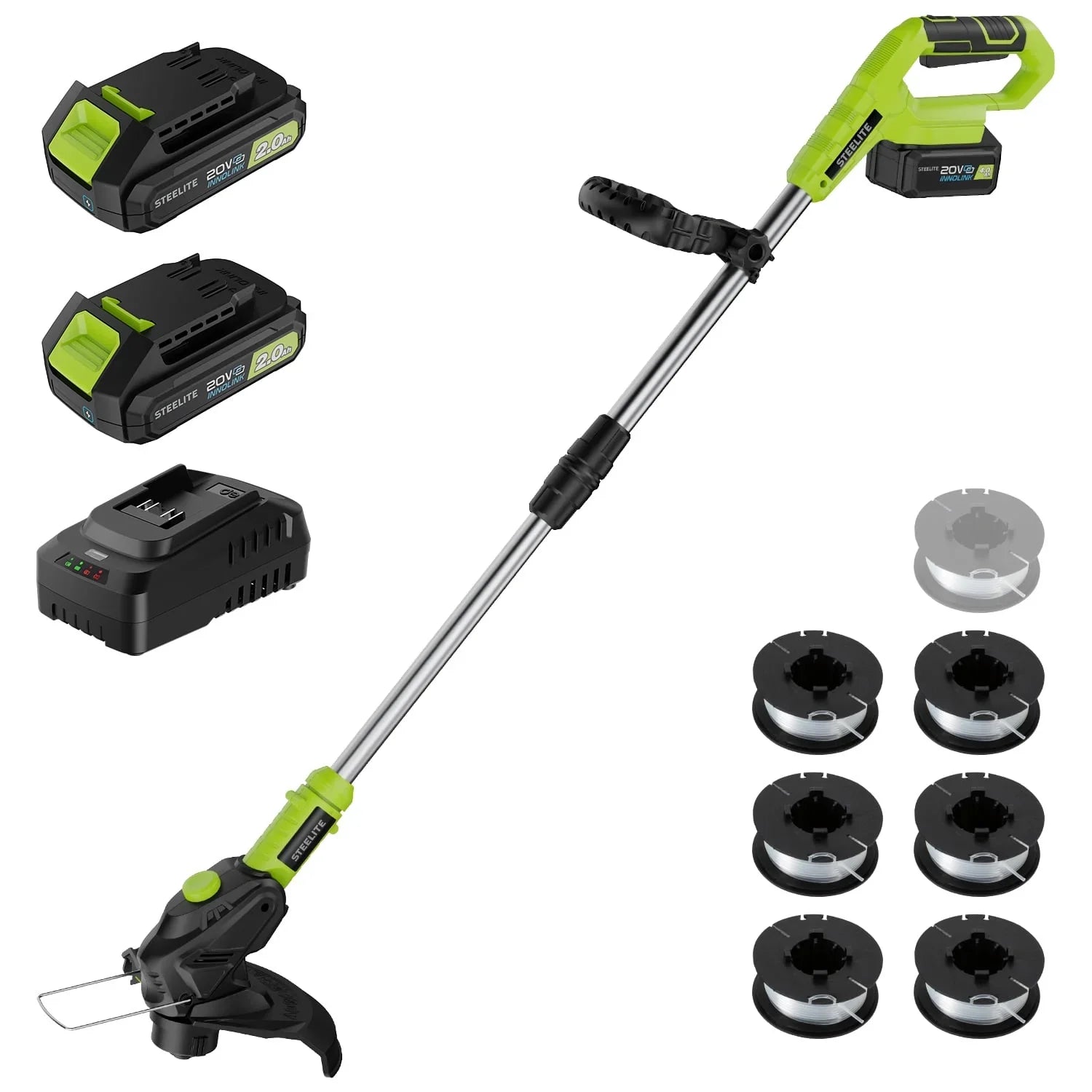 Steelite 21V Cordless String Trimmer, Battery Powered Weed Wacker & Lightweight Grass Trimmer with 2 x 2.0Ah Battery,Charger and 5 PCS Replacement Spools