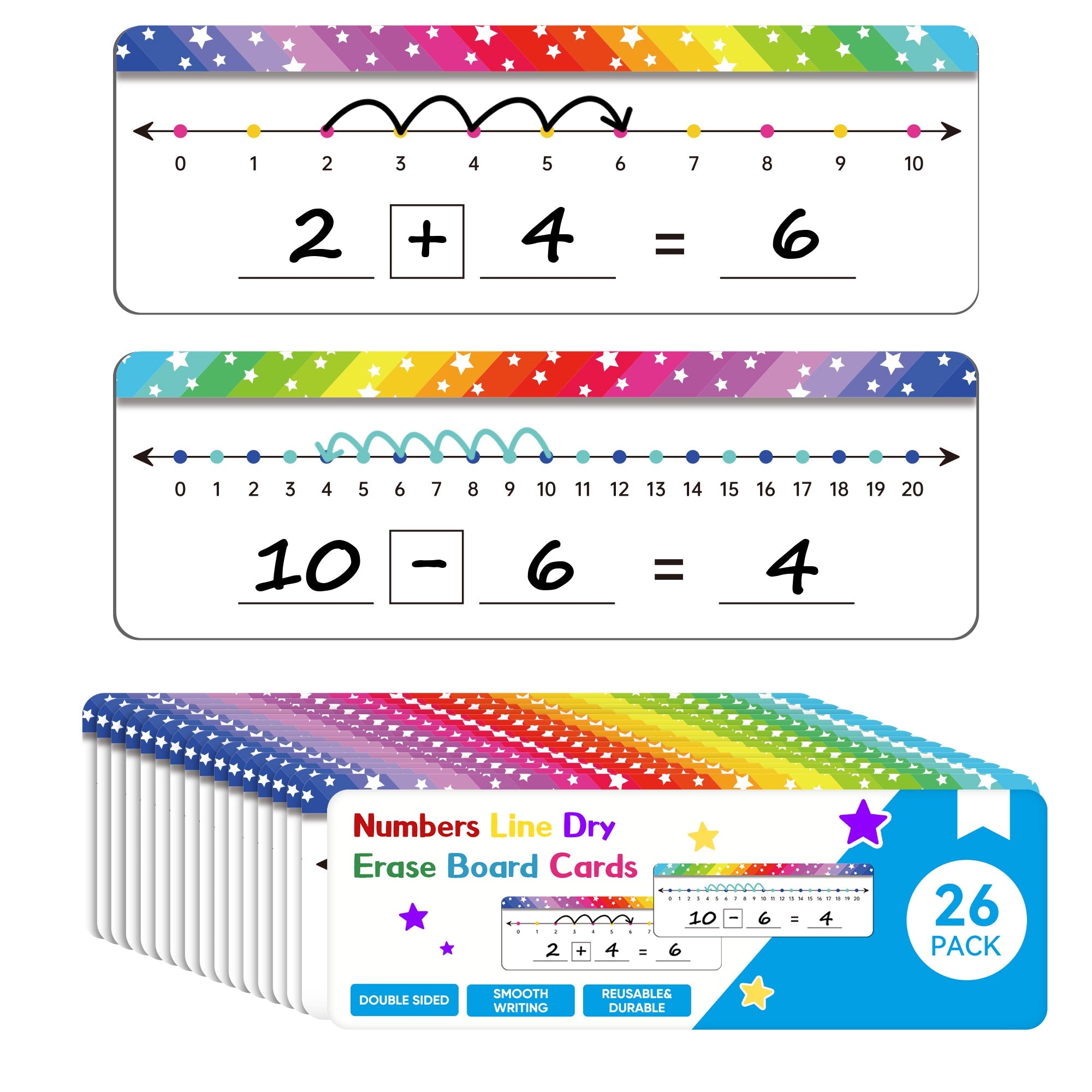 VUSIGN 26 Pack Number Line Dry Erase Boards, Double Sided Writable and Erasable Math White Board for Kids, Students, Classroom and Home, 11.8” x 4”