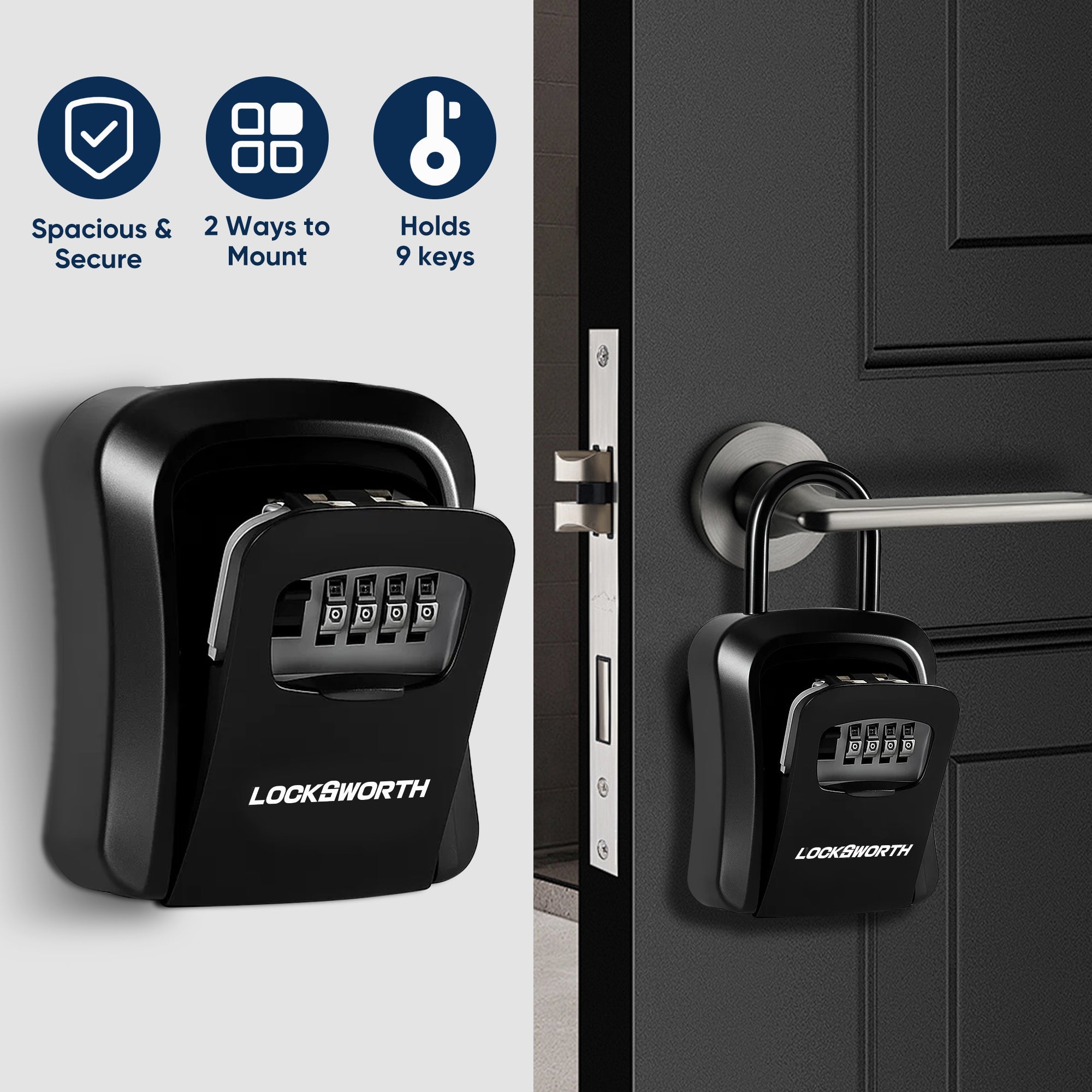 LOCKSWORTH Key Lock Box, 9 keys Wall Mounted Lock Box with Shutter for Keys Outdoor, Lockboxes for Realtors Home Office
