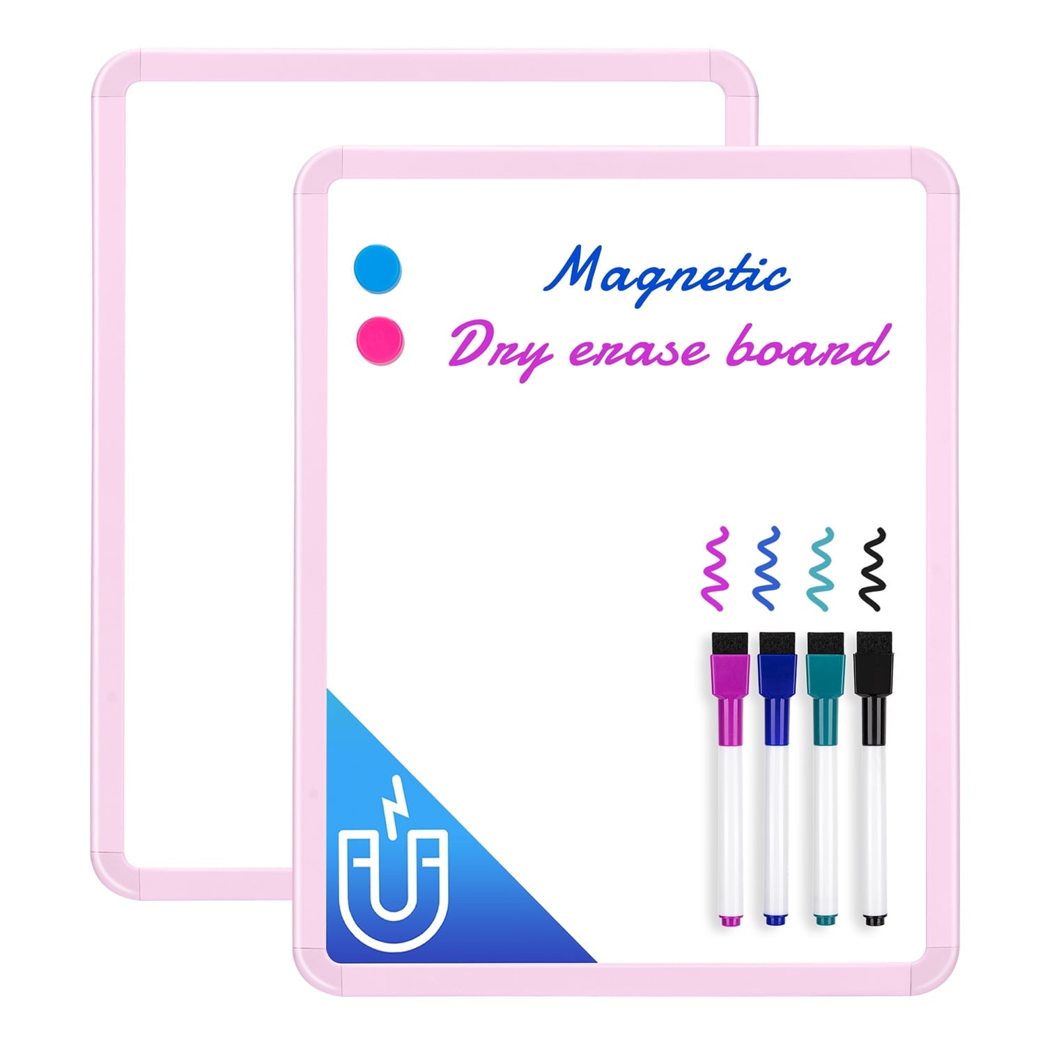 VUSIGN Magnetic Small Whiteboard with 2 Magnets and 4 Markers, 2 Pack