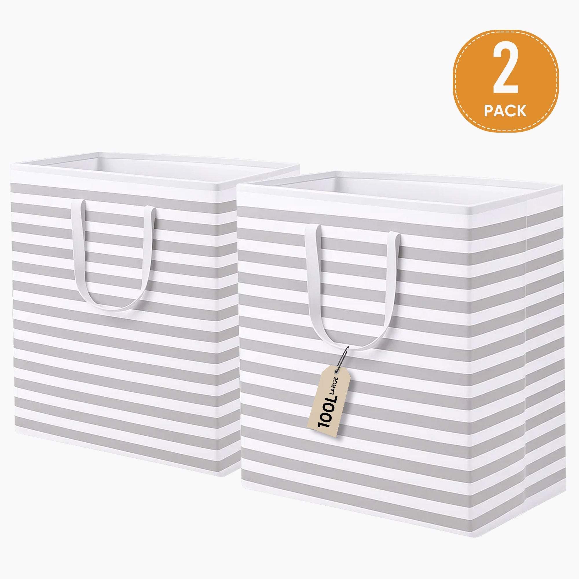 VUSIGN Laundry Basket, 2 Pack 100L Large Laundry Hamper, Collapsible Waterproof Laundry Bag with Reinforced Easy Carry Handles for Dorm Bedroom Bathroom Clothes Toy Home Storage