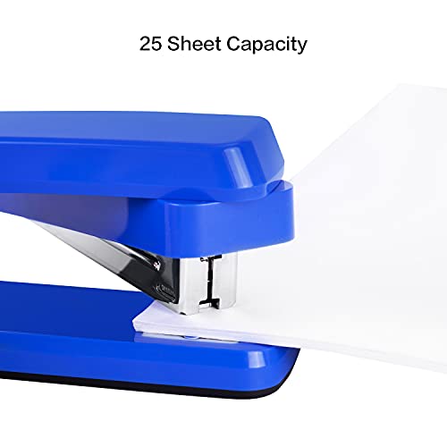 Deli Swing-Arm Swivel Stapler, 25 Sheet Capacity, 360 Degree Rotate Desktop Staplers for Booklet or Book Binding, Blue