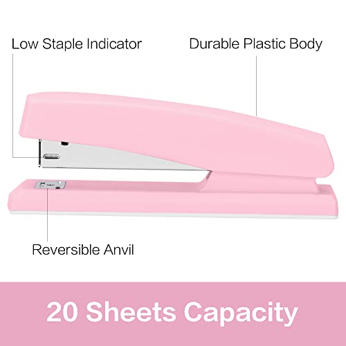 Deli Stapler, Desktop Stapler, Office Stapler, 25 Sheet Capacity, Includes 1000 Staples and Staple Remover, Pink