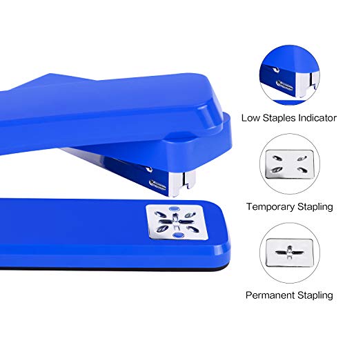 Deli Swing-Arm Swivel Stapler, 25 Sheet Capacity, 360 Degree Rotate Desktop Staplers for Booklet or Book Binding, Blue