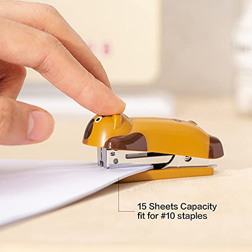 Deli Mini Cute Bear Desktop Stapler, Office Stapler, 12 Sheet Capacity, Includes Built-in Staple Remover & 1000PCS No.10 Staples
