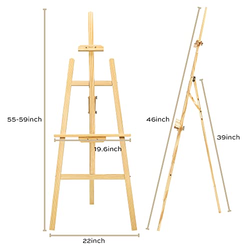 Finenolo Wooden Painting Easel, Adjustable Easel for Canvas Wedding Signs, Holds up to 48", Art Easel for Adults Beginners Students Artist