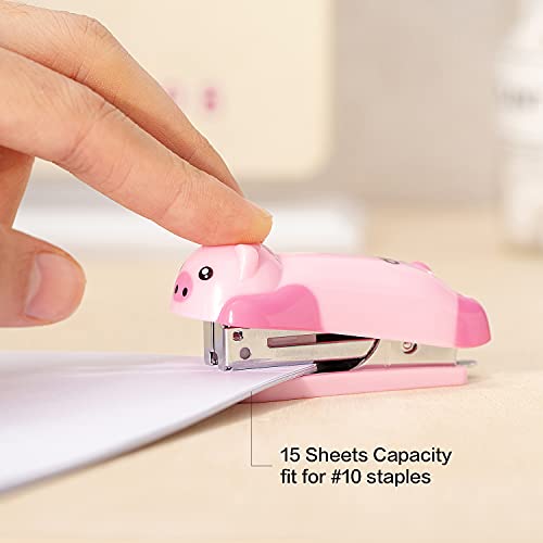 Deli Mini Cute Piggy Desktop Stapler, Office Stapler, 12 Sheet Capacity, Includes Built-in Staple Remover & 1000PCS No.10 Staples
