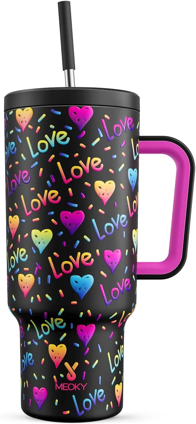 VUSIGN 40 oz Tumbler, Double Wall Stainless Steel Vacuum Insulated Tumbler with Handle and Straw Lid,Travel Mug Water Bottle Cup,Valentine