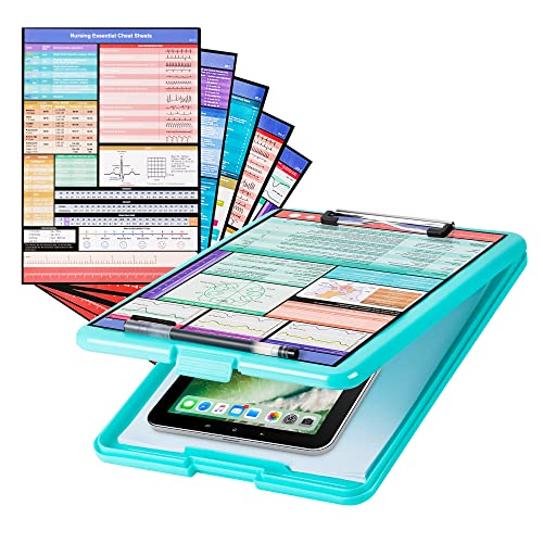 Nursing Clipboard with Storage, Deli Nurse Clipboard Clip Board Folder with 5 Quick Access Cheat Sheets for Nurses, Nursing Students, Doctors, Blue