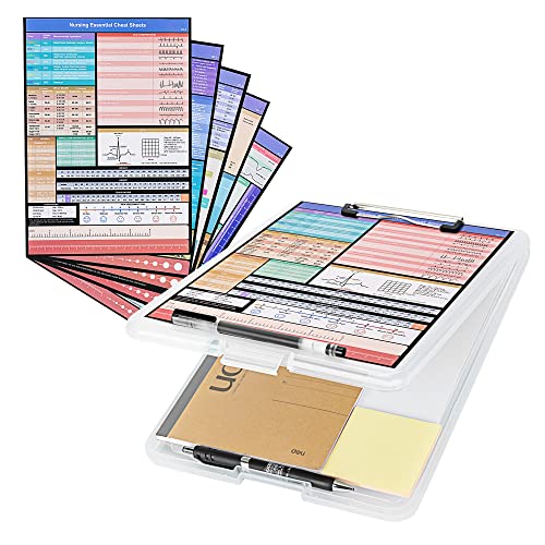 Nursing Clipboard with Storage, Deli Nurse Clipboard Clip Board Folder with 5 Quick Access Cheat Sheets for Nurses, Nursing Students, Doctors, Clear