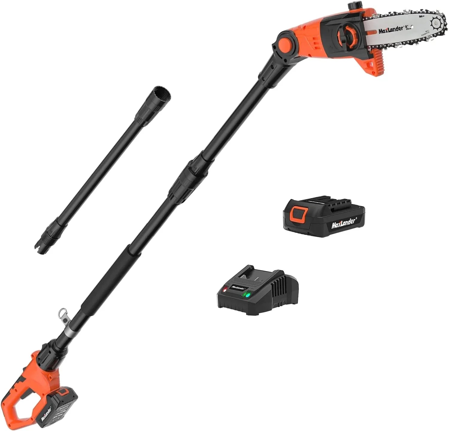 Steelite 8-Inch Cordless Convertible Pole Saws for Tree Trimming,10 Feet MAX Reach Pole Saw, 20ft/s Cutting Speed,Electric Multi-Angle Pole Chainsaw with 20V 2.0Ah Battery & Charger