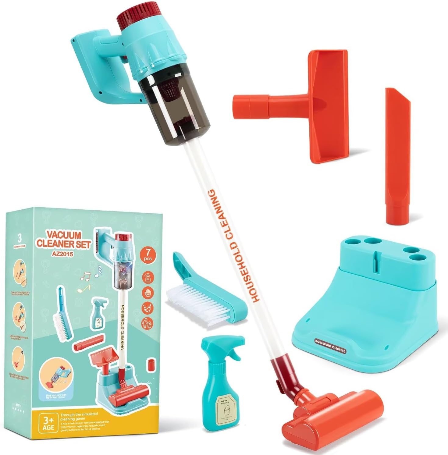 Kids Vacuum Cleaning Toy Set, Kids Vacuum That Really Works with Real Suction Light & Sounds Effects, Durable Toy Vacuum Toddler Cleaning Set as Gifts for Children Age 3+