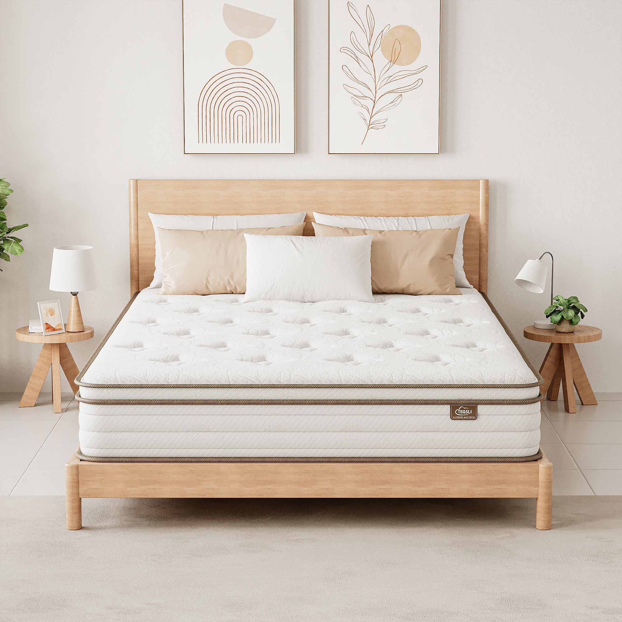 TEQSLI 10 Inch Mattress, Hybrid Innerspring Mattress, Cool Bed with Breathable Soft Knitted Fabric Cover, Queen