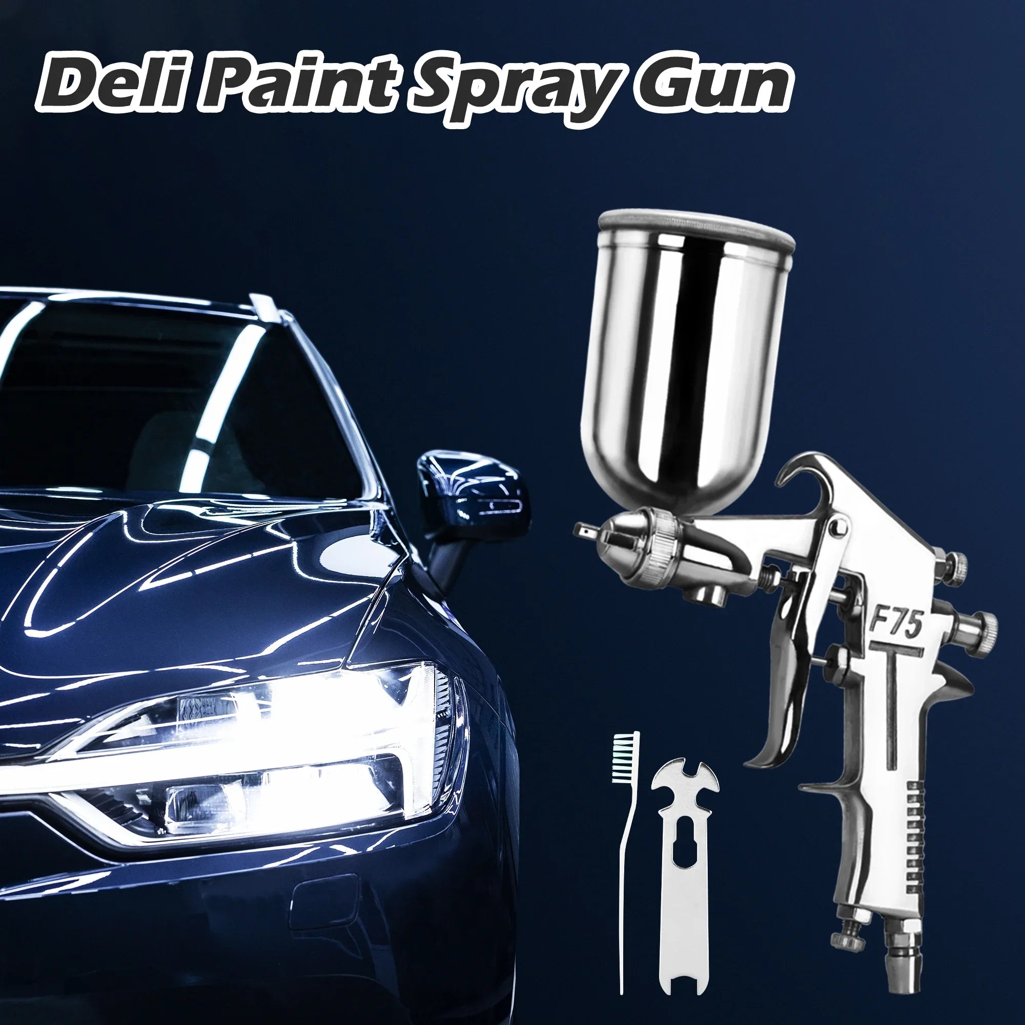 Deli HVLP Gravity Feed Air Spray Gun Set, 400CC Capacity, with 1.5mm Nozzle and 3 Knobs for Full Adjustment,Professional Air Paint Sprayer,Spray Guns for Painting Cars