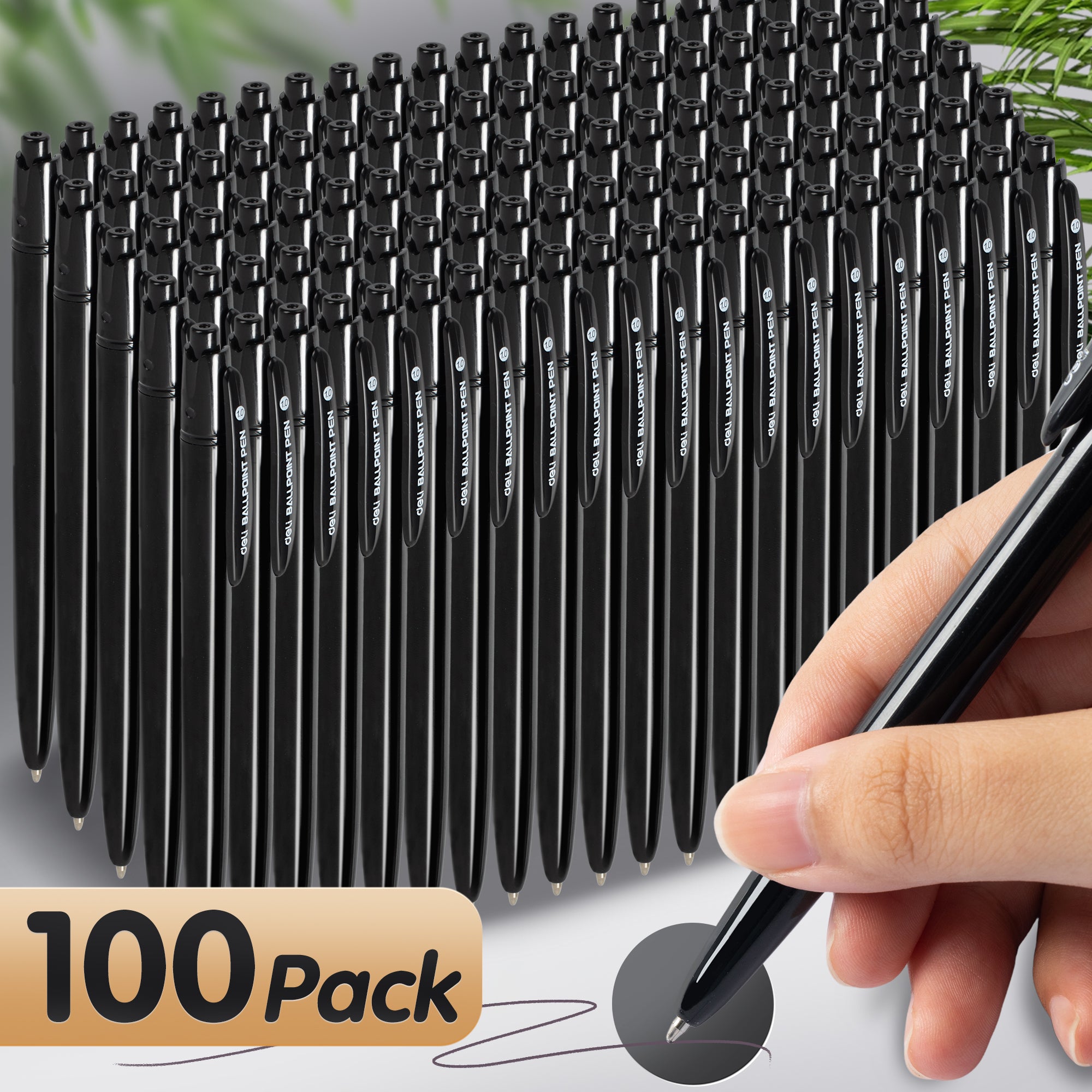 deli 100 Pack Retractable Ballpoint Pens, 1.0MM Black Ink,Smooth Writing, No Bleed, Comfortable Grip