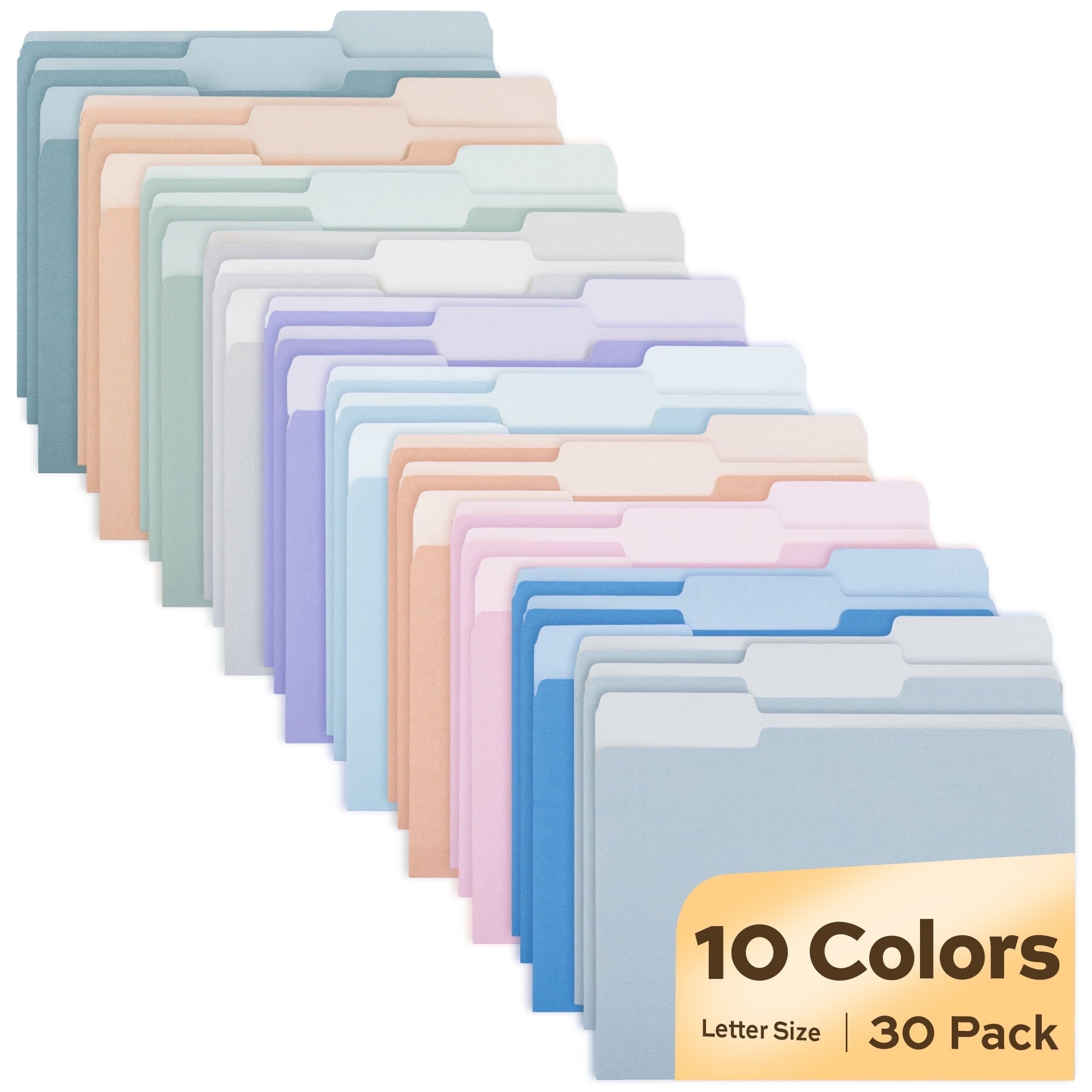 Deli File Folders Letter Size 10 Pastel Colors, 30 Pack Manilla Folders 8.5 x 11 1/3-Cut Tabs, Colored File Folders Office Home School for Documents Files Paper
