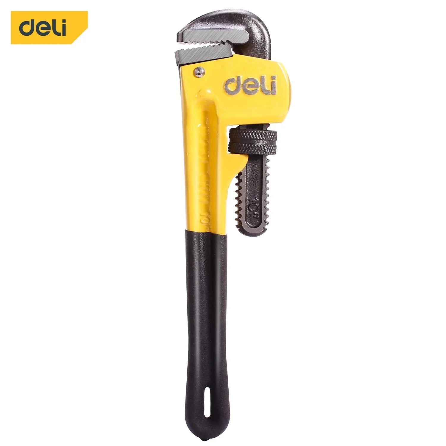 Deli 10-Inch Heavy Duty Straight Pipe Wrench with Soft Grip,Adjustable Plumbing Wrench Pliers Tool Jaw Max Capacity 1.3 inch