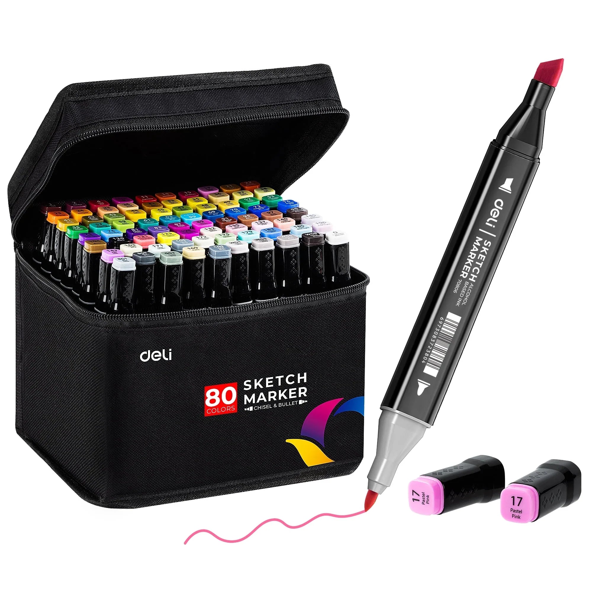 Deli 80 Colors Dual Tip Alcohol Art Markers, Permanent