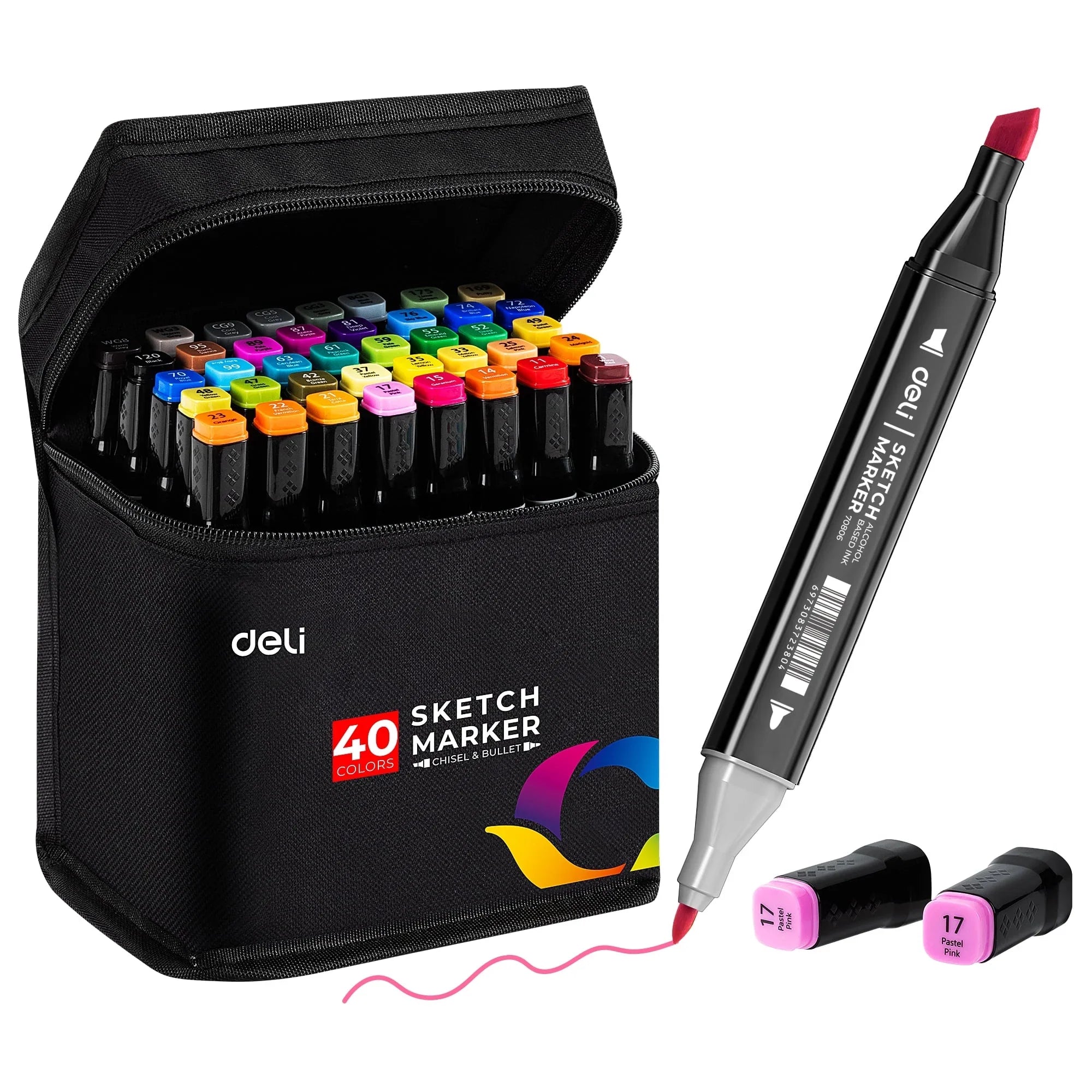 Deli Art Markers Set, 40 Colors Dual Tips Coloring Marker Pens Highlighters