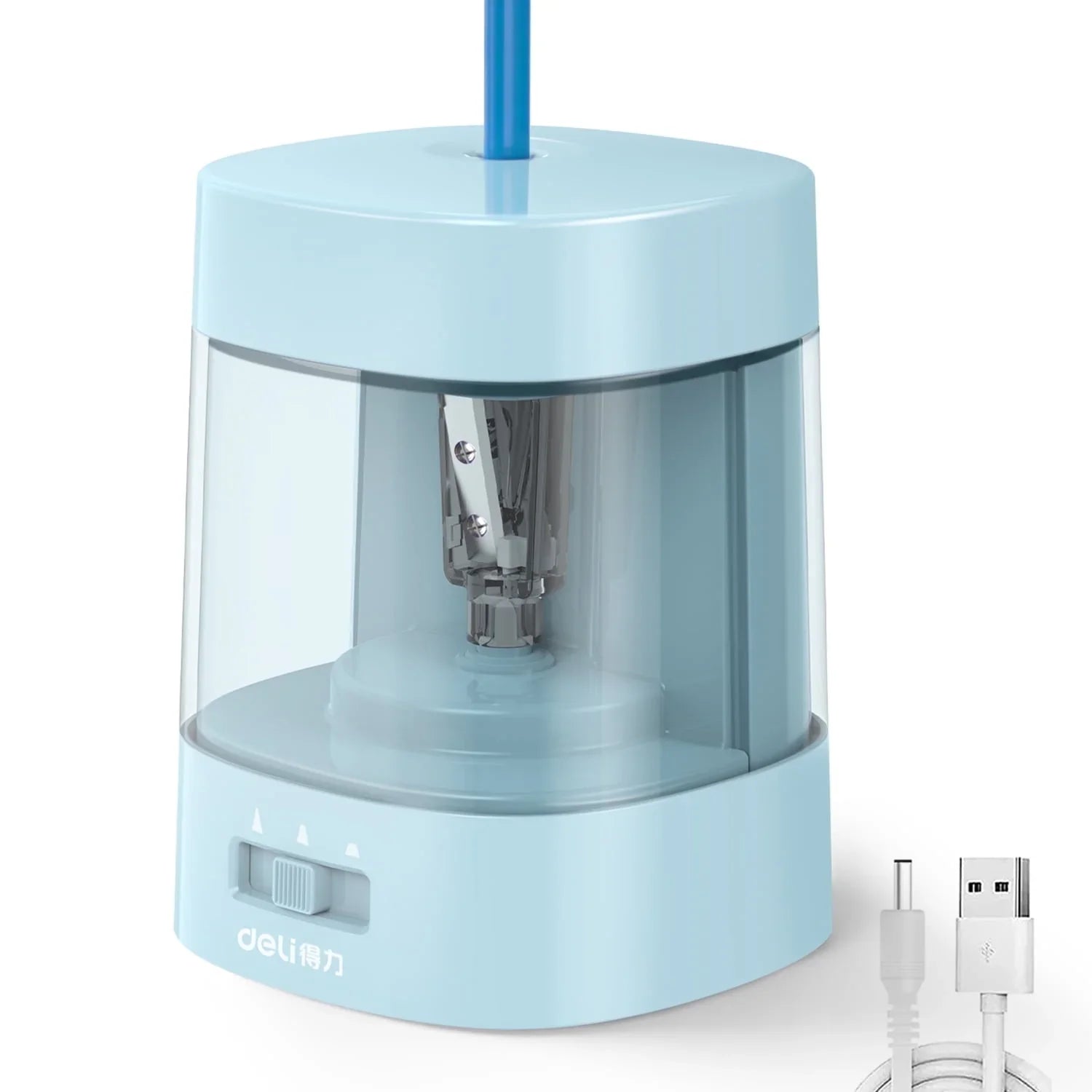 Deli Electric Pencil Sharpener,Suitable for No.2 Pencils Colored Pencils, USB & Battery Operated, Blue