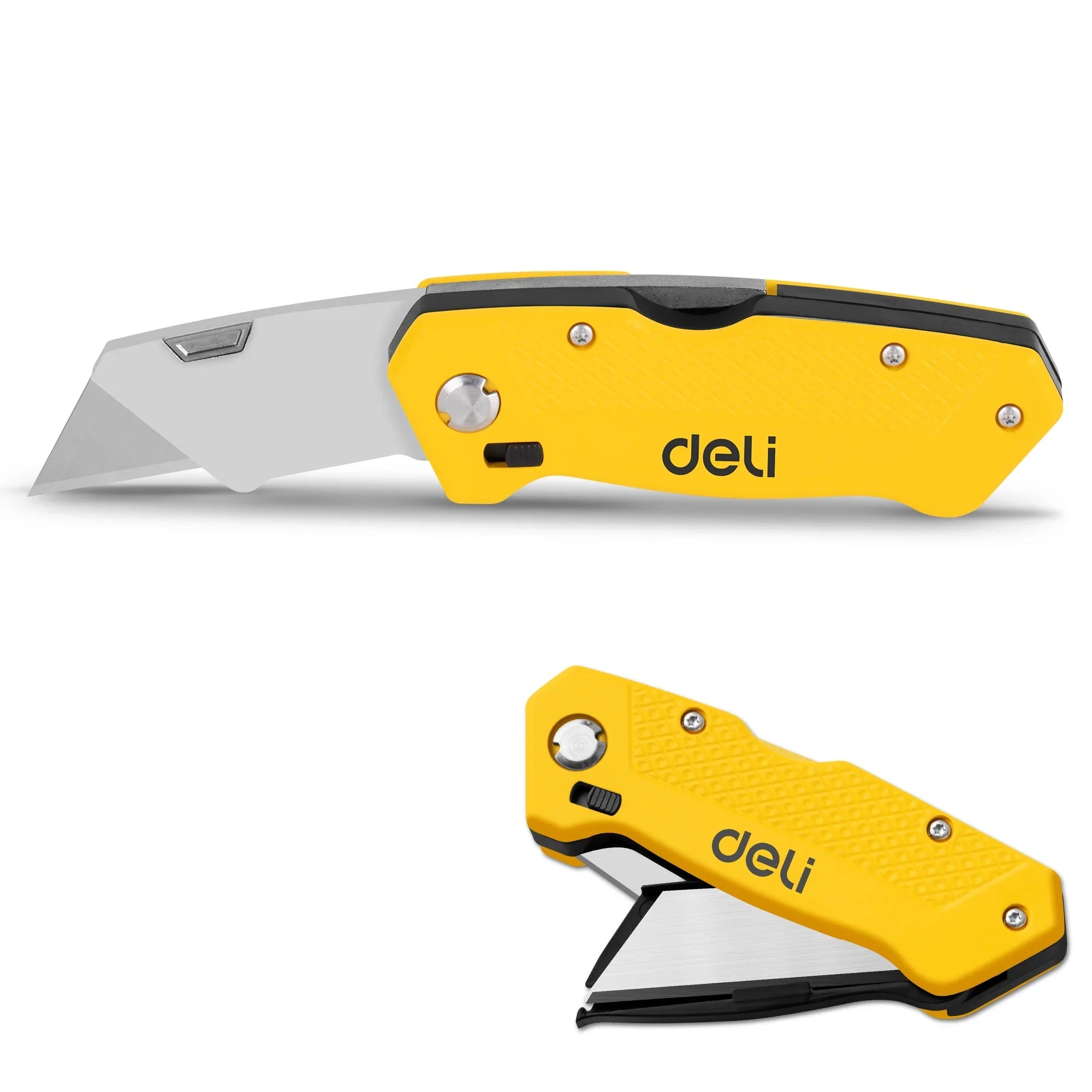 Deli Retractable and Folding Utility Knife, SK5 All Metal Heavy Duty Box Cutter,Blade Storage Design,with 5 Extra Blades