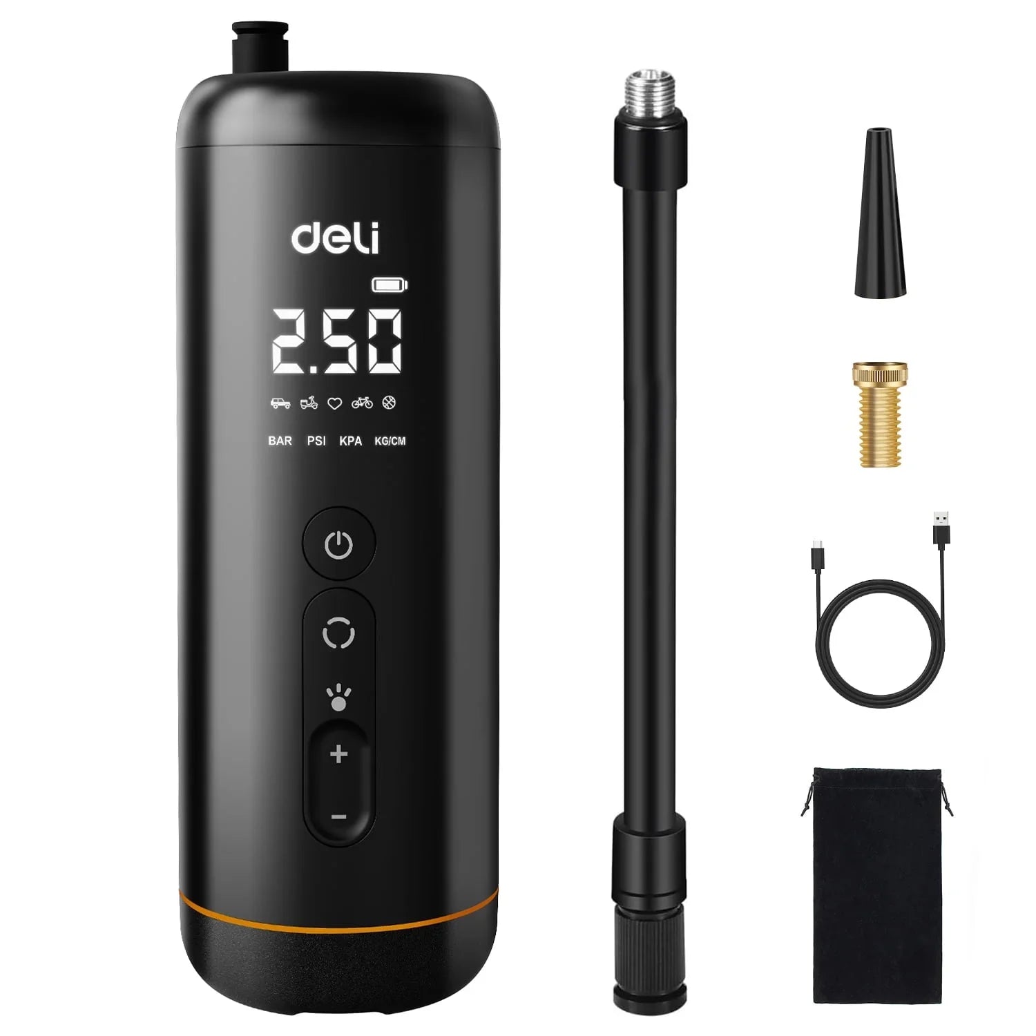 Deli Mini Cordless Portable Tire Inflator- 150 Psi Air Compressor 5400mAh & 12V Electric Air Pump LCD Display for Car Tires,Motorcycle Tires, Bicycle Tires, And Various Sports Balls