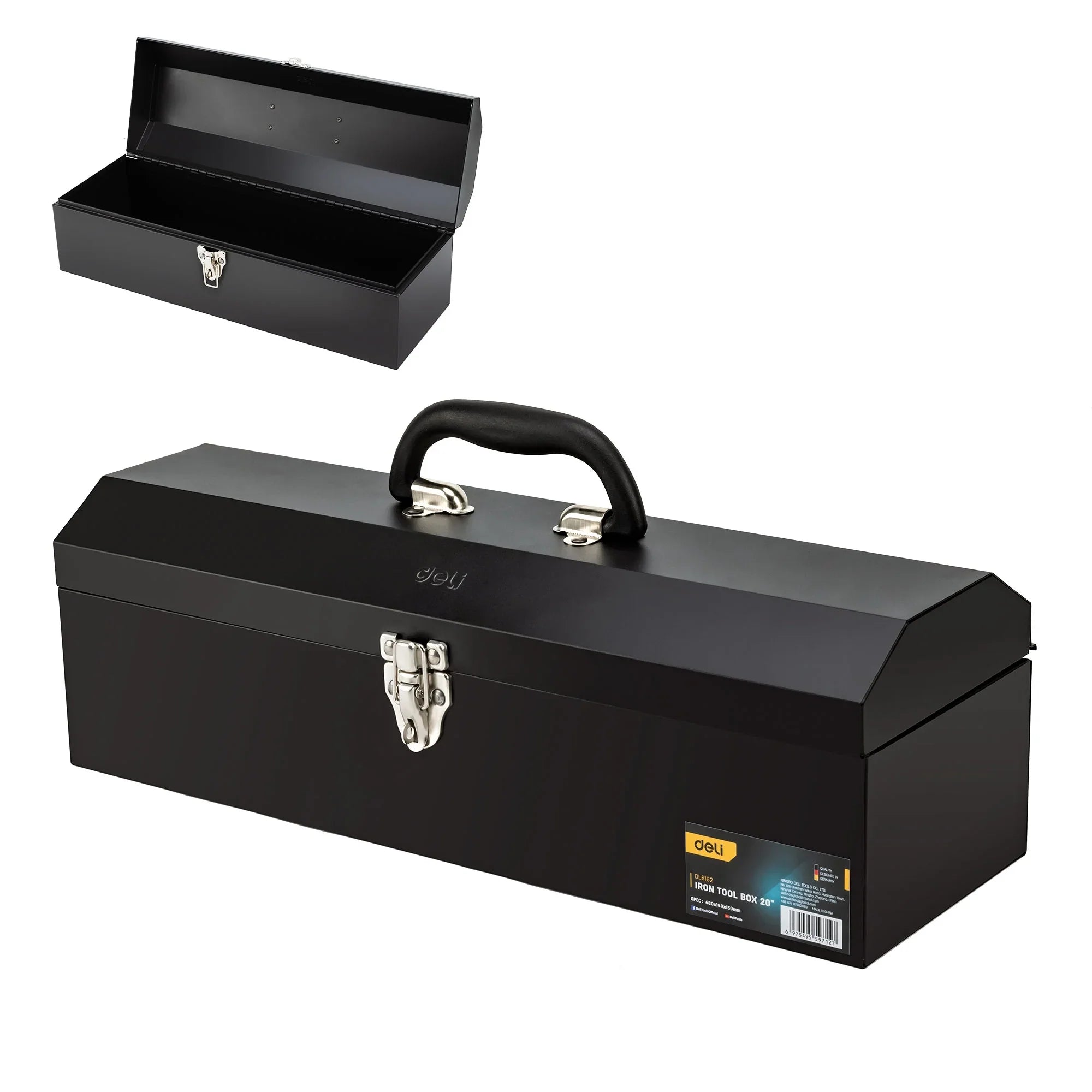 Deli 20-Inch Portable Heavy Steel Tool Box with Metal Latch Closure and Flip-Up Lid, Sturdy Tool Chest for Household, Warehouse, Repair Shop,Tools Storage