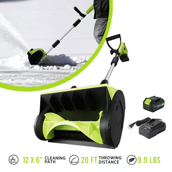 Steelite 21V 12 Inch Cordless Snow Shovel, Battery Powered Snow Blower with Directional Plate & Adjustable Front Handle,4.0-Ah Battery & Quick Charger Included