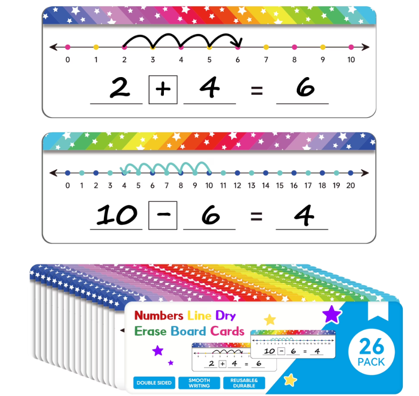VUSIGN 26 Pack  Number Line Dry Erase Boards, Double Sided Writable and Erasable Math White Board for Kids, Students, Classroom and Home, 11.8” x 4”