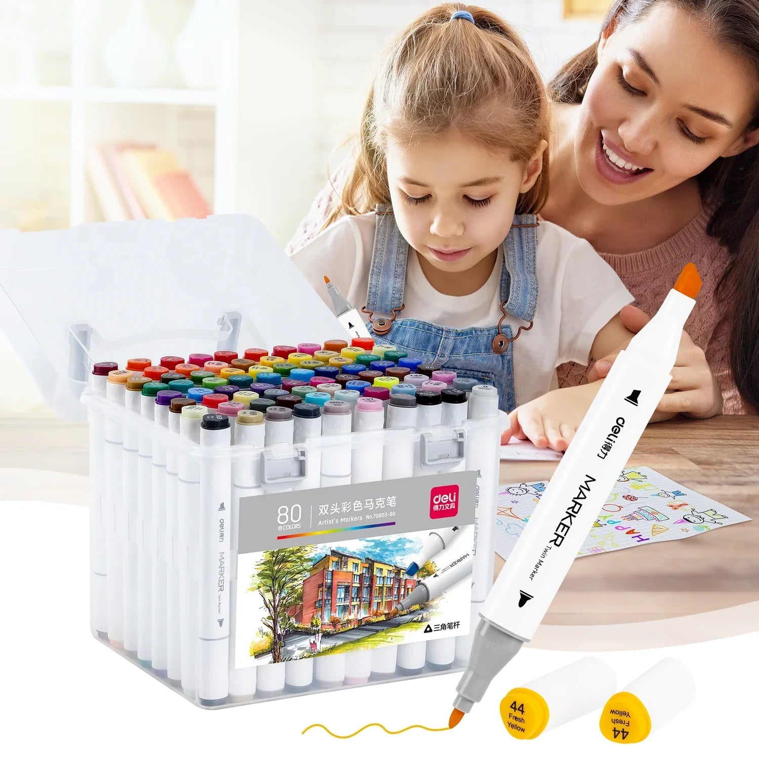 Deli 80 Colors Dual Tip Alcohol Markers, Markers Set Permanent Marker with Storage Box