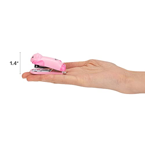 Deli Mini Cute Piggy Desktop Stapler, Office Stapler, 12 Sheet Capacity, Includes Built-in Staple Remover & 1000PCS No.10 Staples