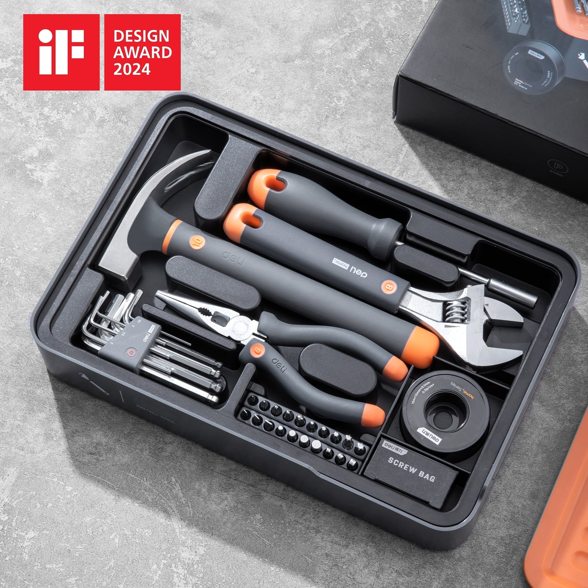 Deli 34-Piece Hand Tool Set, General Portable Household Tool Kit with Plastic Toolbox Storage Case, for Home Repairs, DIY and Crafts,Great for Girls, Ladies and Women