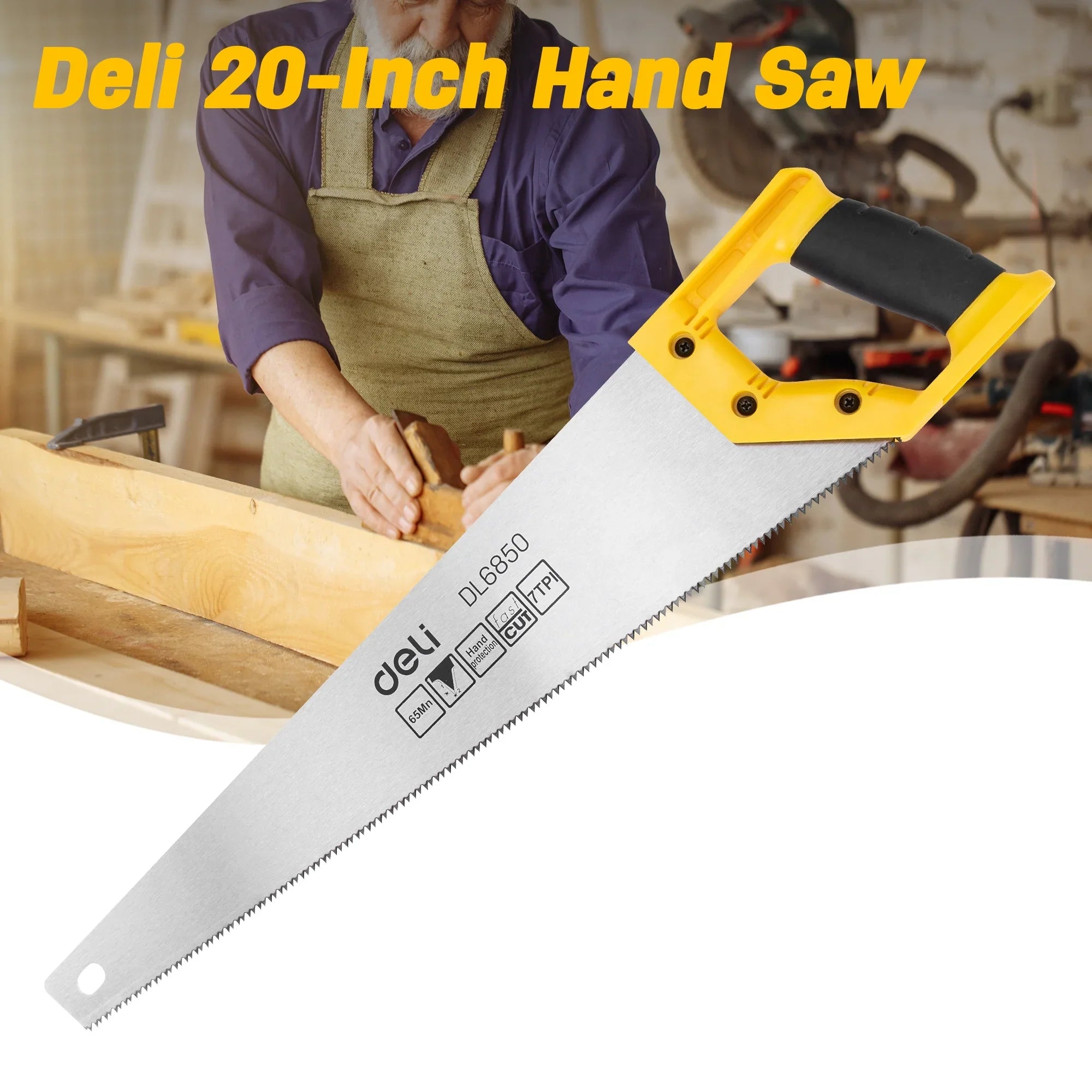Deli 20-Inch Hand Saw,7 TPI Fine-Cut Soft-Grip Handsaw with Ergonomic Non-Slip Handle,for Sawing Pruning Gardening Wood Plastic and Drywall