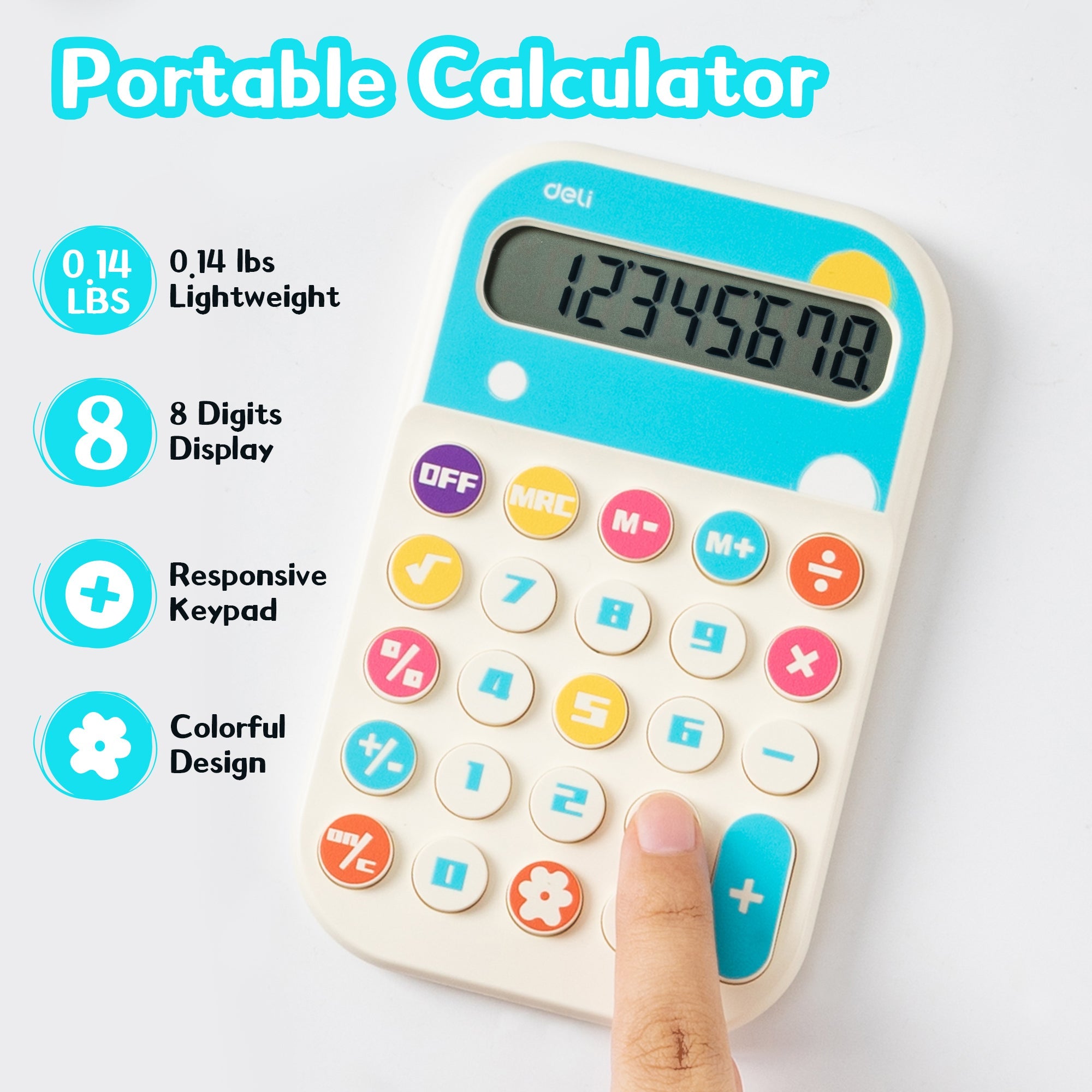 Deli Portable Calculator, Small Cute Pocket Calculator with Large Screen Display, Standard Basic Desk Calculator for School Home Office