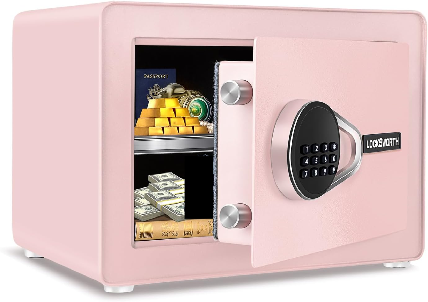 1.0 Cubic Feet Safe Box, Small Safe W/Removable Shelf, Alarm System, Digital Electronic Security Money Box for Cash, Document, Home,Office, Hotel Use, Pink, 9.84"D x 13.78"W x 9.84"H (Copy)
