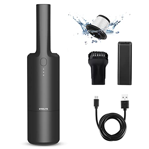 Steelite Cordless Handheld Vacuum Cleaner, Portable Car Vacuum for Car, Desk, Pet Hair, Keyboard, Home Cleaning, 5500Pa Powerful Suction, USB Rechargeable, Black