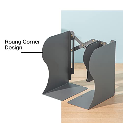 Adjustable Bookends, Desk Heavy Duty Book Ends, Magazine File Organizer, Metal Decorative Book End for Office, Books, Papers, Dark Grey