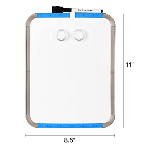 Deli Magnetic Dry Erase Board, 8.5 x 11 Inches, Small White Board with Markers & Magnets for Refrigerator, Locker, Kids, Students, Blue Frame