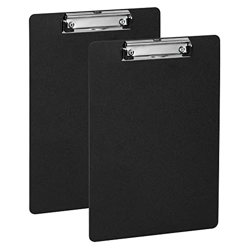 Deli Plastic Clipboard, Clip Board with Low Profile Clip, Standard A4 Letter Size Clipboards for Nurses, Students, Office and Women, Black, 2 Pack