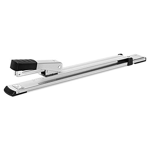 Deli Long Reach Stapler, 25 Sheet Capacity, Long Arm Standard Staplers for Booklet or Book Binding, Silver