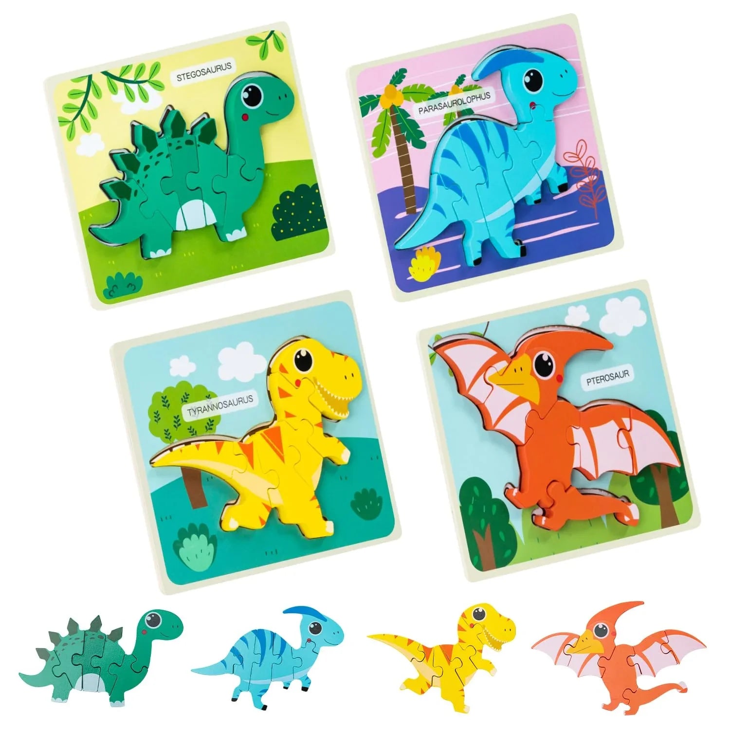 Deli Wooden Puzzles for Toddlers 1-3, Dinosaur Puzzle for Kid Age 1 2 3, Montessori Toys for 1 2 3 Year Old, Educational Learning Toy for 1 2 3+ Year Old Boys Girls for Christmas Birthday Gifts