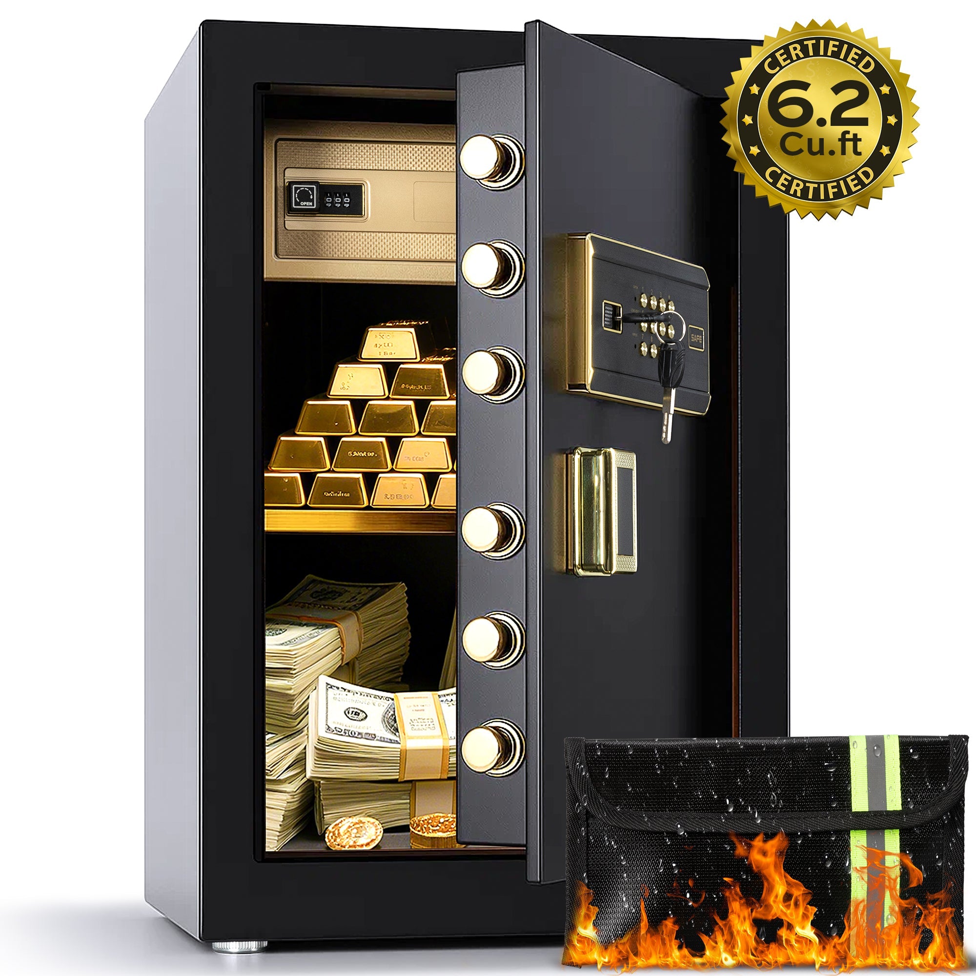 6.2 Cu.ft. Large Safe with Electronic Keypad, Safe Box with Fireproof Bag Dual Alarm System Lockable Inner Cabinet for Home Hotel32