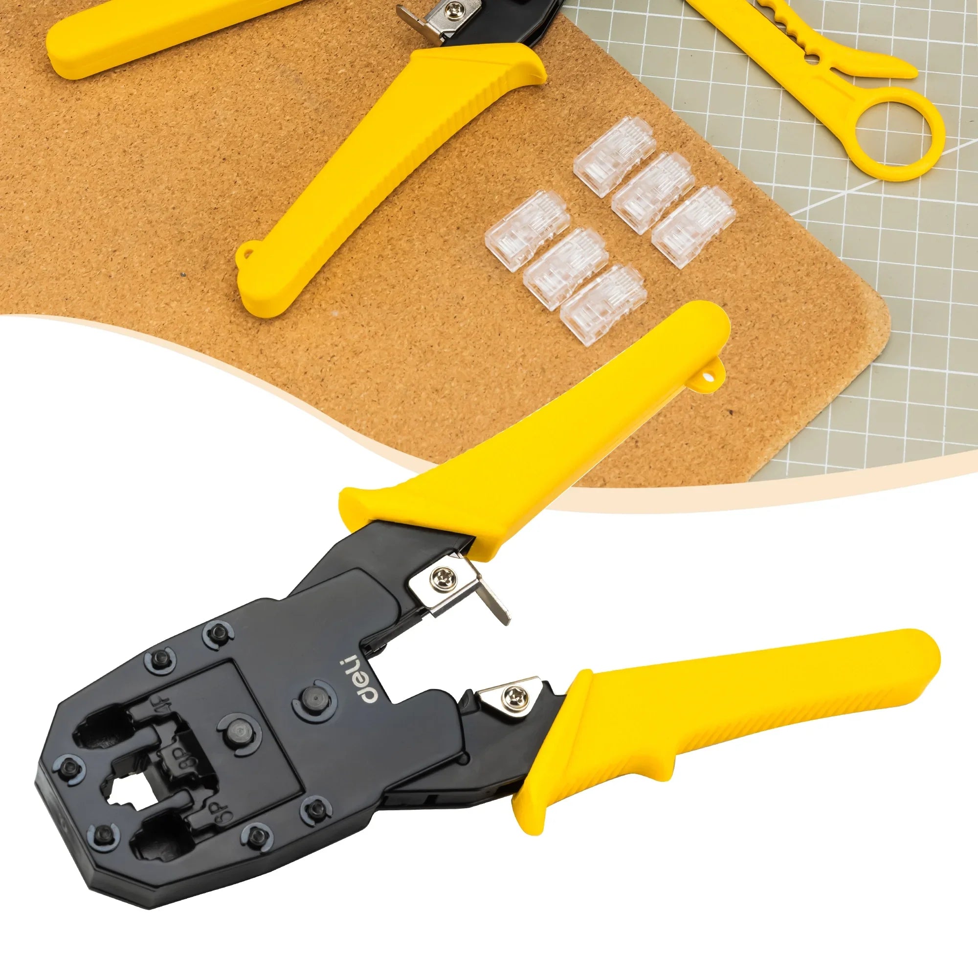 Deli RJ45 Crimp Tool Kit Ethernet Crimper,Network Cable Cutting Stripping  Crimping Hand Tools Kit with Connectors,All Steel Construction