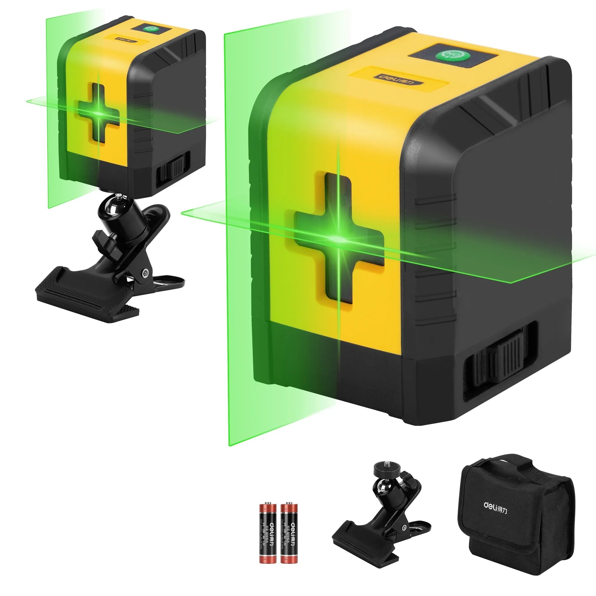 Deli Cross Line Laser Level Green Beam Self-Leveling Laser Level Tools for Home DIY Picture Hanging with 360° Magnetic Pivoting Base