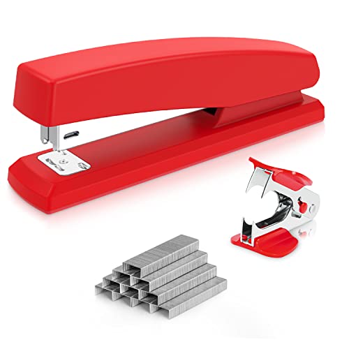 Deli Stapler, Desktop Stapler, Office Stapler, 25 Sheet Capacity, Includes 1000 Staples and Staple Remover, Red