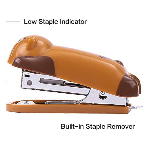 Deli Mini Cute Bear Desktop Stapler, Office Stapler, 12 Sheet Capacity, Includes Built-in Staple Remover & 1000PCS No.10 Staples
