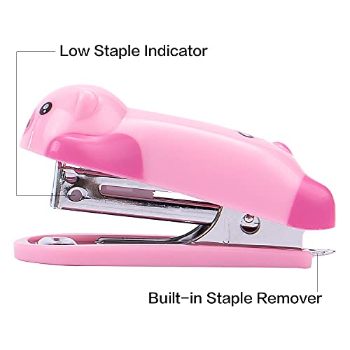 Deli Mini Cute Piggy Desktop Stapler, Office Stapler, 12 Sheet Capacity, Includes Built-in Staple Remover & 1000PCS No.10 Staples