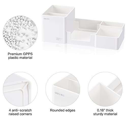 deli Desk Organizer, Plastic Desktop Organizer with Pencil Holder and Sticky Note Tray, Office Stationery Supplies Organizers Accessories Caddy, 6 Compartments, White
