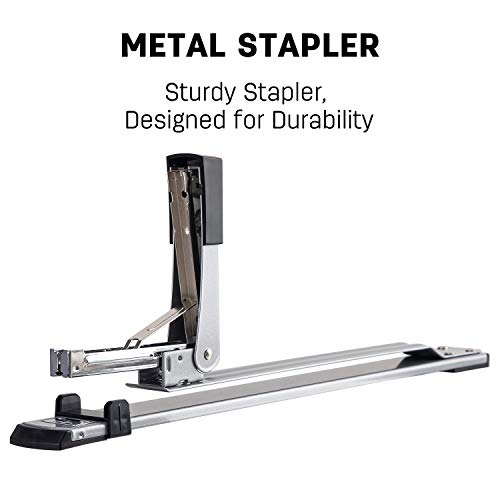 Deli Long Reach Stapler, 25 Sheet Capacity, Long Arm Standard Staplers for Booklet or Book Binding, Silver