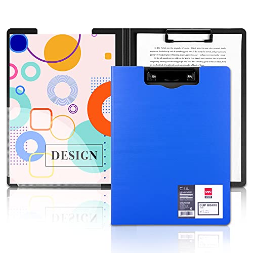 Deli Clipboard Folio, Plastic Foldable Clipboards with Interior Storage Pocket for Nurses, Students, Classroom, Office, Blue